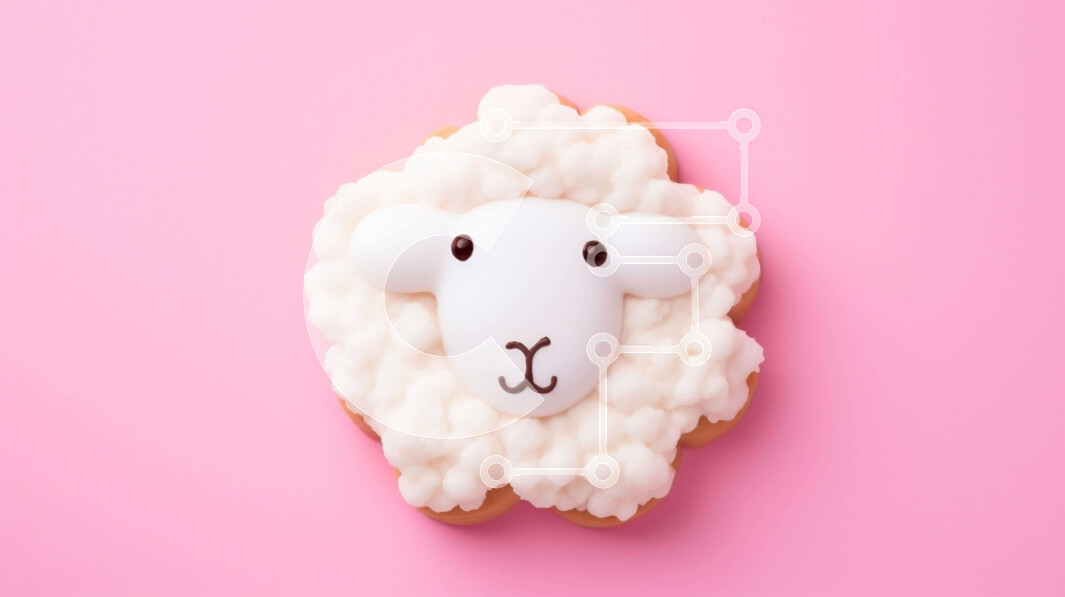 Intra Συλλεκτικό Ξύλινο Παζλ Plywood  4mm - Μπισκότο σε σχήμα προβάτου με λευκό πάγωμα σε ροζ φόντο Σε Ξύλινο Κουτί - Διαστάσεις: 10x10 cm – 25 κομμάτια