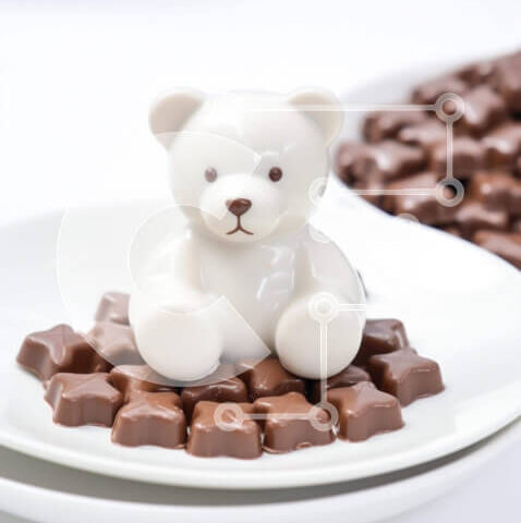 Intra Συλλεκτικό Ξύλινο Παζλ Plywood  4mm - Αρκουδάκια με σοκολάτα και τετράγωνα σε λευκό πιάτο Σε Ξύλινο Κουτί - Διαστάσεις: 10x10 cm – 25 κομμάτια - Image 1