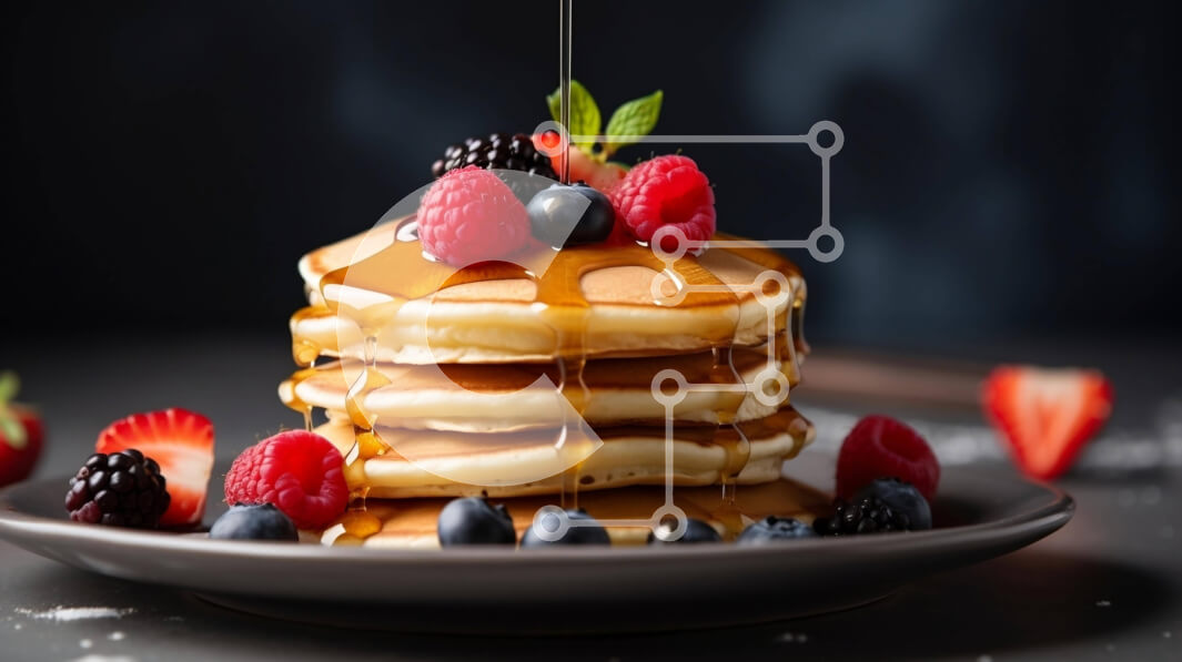 Intra Συλλεκτικό Ξύλινο Παζλ Plywood  4mm - Στοίβα από τηγανίτες με φρέσκα μούρα και σιρόπι Σε Ξύλινο Κουτί - Διαστάσεις: 10x10 cm – 25 κομμάτια