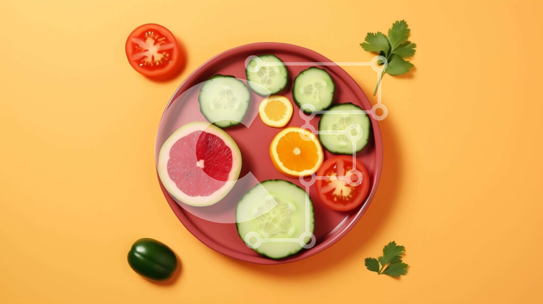 Intra Συλλεκτικό Ξύλινο Παζλ Plywood  4mm - Φρέσκα φρούτα και λαχανικά σε ένα ροζ πιάτο Σε Ξύλινο Κουτί - Διαστάσεις: 10x10 cm – 25 κομμάτια