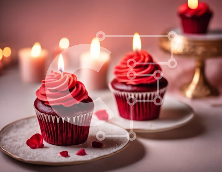 Intra Συλλεκτικό Ξύλινο Παζλ Plywood  4mm - Κόκκινα cupcakes με αναμμένα κεριά σε ένα τραπέζι Σε Ξύλινο Κουτί - Διαστάσεις: 10x10 cm – 25 κομμάτια