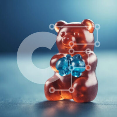 Intra Συλλεκτικό Ξύλινο Παζλ Plywood  4mm - Καφέ Gummy Bear που κρατά δύο μπλε τσίχλες Σε Ξύλινο Κουτί - Διαστάσεις: 10x10 cm – 25 κομμάτια - Image 1