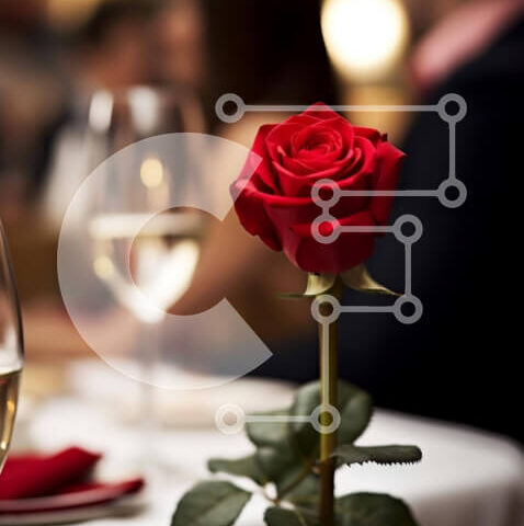 Intra Συλλεκτικό Ξύλινο Παζλ Plywood  4mm - Κόκκινο τριαντάφυλλο σε ένα τραπέζι με ποτήρια κρασιού και ασημικά Σε Ξύλινο Κουτί - Διαστάσεις: 10x10 cm – 25 κομμάτια - Image 1