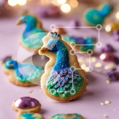 Intra Συλλεκτικό Ξύλινο Παζλ Plywood 4mm - Πολύχρωμα μπισκότα σε σχήμα παγωνιού για εκδηλώσεις και γιορτές Σε Ξύλινο Κουτί - Διαστάσεις: 10x10 cm – 25 κομμάτια - Image 1