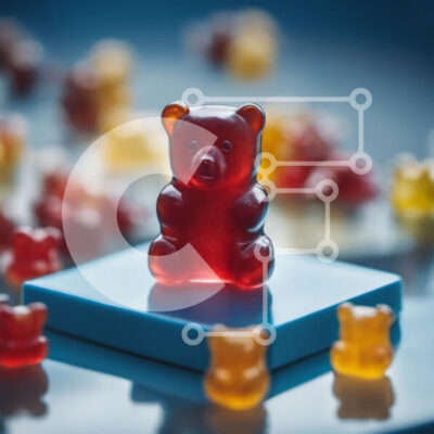 Intra Συλλεκτικό Ξύλινο Παζλ Plywood 4mm - Πολύχρωμα Gummy Bears σε μπλε δίσκο με ειδώλια αρκουδάκι Σε Ξύλινο Κουτί - Διαστάσεις: 10x10 cm – 25 κομμάτια - Image 1