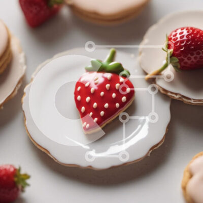 Intra Συλλεκτικό Ξύλινο Παζλ Plywood 4mm - Νόστιμα μπισκότα και φράουλες σε λευκά πιάτα Σε Ξύλινο Κουτί - Διαστάσεις: 10x10 cm – 25 κομμάτια - Image 1