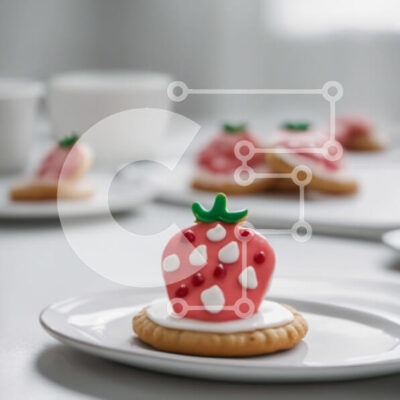 Intra Συλλεκτικό Ξύλινο Παζλ Plywood  4mm - Γλυκά και διασκεδαστικά μπισκότα σε σχήμα φράουλας σε λευκά πιάτα Σε Ξύλινο Κουτί - Διαστάσεις: 10x10 cm – 25 κομμάτια - Image 1