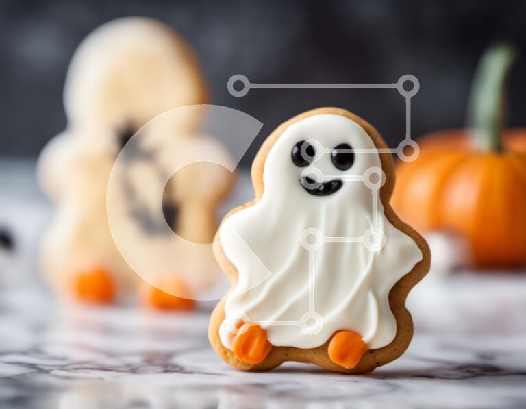 Intra Συλλεκτικό Ξύλινο Παζλ Plywood  4mm - Μπισκότα αποκριών σε σχήμα φαντάσματος σε μαρμάρινη επιφάνεια Σε Ξύλινο Κουτί - Διαστάσεις: 10x10 cm – 25 κομμάτια