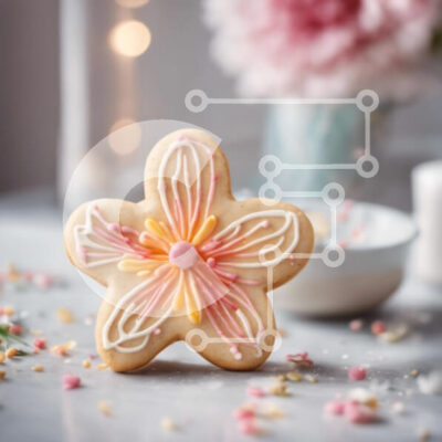 Intra Συλλεκτικό Ξύλινο Παζλ Plywood 4mm - Μπισκότο σε σχήμα λουλουδιού με λευκό παγωμένο και ροζ πασπαλίσματα σε ένα τραπέζι Σε Ξύλινο Κουτί - Διαστάσεις: 10x10 cm – 25 κομμάτια - Image 1