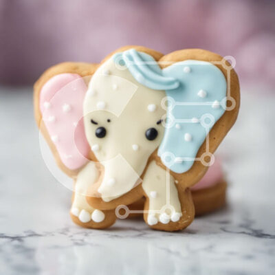 Intra Συλλεκτικό Ξύλινο Παζλ Plywood 4mm - Μπισκότο ελέφαντα με ροζ και μπλε πάγωμα σε μαρμάρινο πάγκο Σε Ξύλινο Κουτί - Διαστάσεις: 10x10 cm – 25 κομμάτια - Image 1