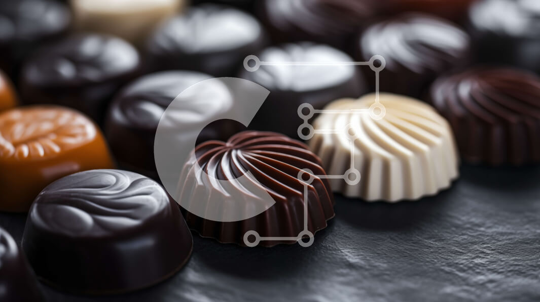 Intra Συλλεκτικό Ξύλινο Παζλ Plywood  4mm - Ανάμικτες καραμέλες σοκολάτας σε μαύρη επιφάνεια Σε Ξύλινο Κουτί - Διαστάσεις: 10x10 cm – 25 κομμάτια