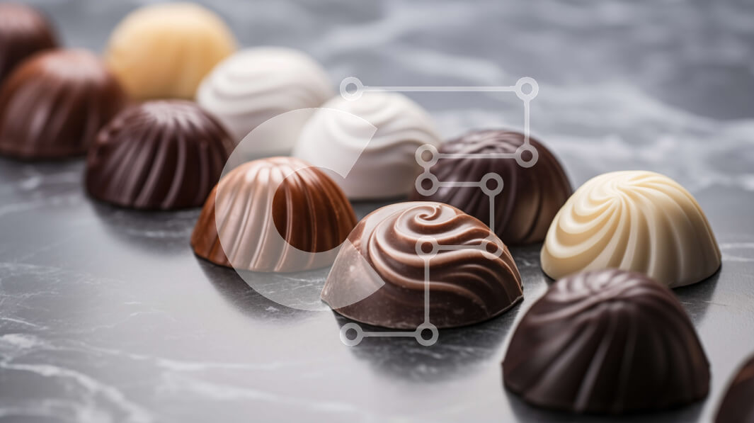 Intra Συλλεκτικό Ξύλινο Παζλ Plywood  4mm - Ανάμικτες καραμέλες σοκολάτας σε μαρμάρινη επιφάνεια Σε Ξύλινο Κουτί - Διαστάσεις: 10x10 cm – 25 κομμάτια