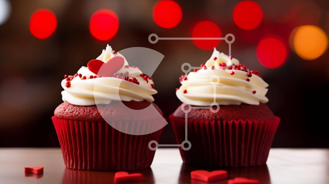 Intra Συλλεκτικό Ξύλινο Παζλ Plywood  4mm - Κόκκινα βελούδινα cupcakes με καρδιές και ψεκασμούς σε ξύλινο τραπέζι Σε Ξύλινο Κουτί - Διαστάσεις: 10x10 cm – 25 κομμάτια