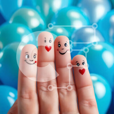 Intra Συλλεκτικό Ξύλινο Παζλ Plywood  4mm - Χέρι με διακοσμημένα νύχια που κρατά μπλε μπαλόνια Σε Ξύλινο Κουτί - Διαστάσεις: 10x10 cm – 25 κομμάτια - Image 1