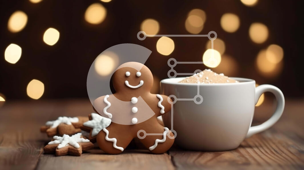 Intra Συλλεκτικό Ξύλινο Παζλ Plywood  4mm - Φλιτζάνι καφέ με μπισκότα μελόψωμο σε ένα εορταστικό τραπέζι Σε Ξύλινο Κουτί - Διαστάσεις: 10x10 cm – 25 κομμάτια