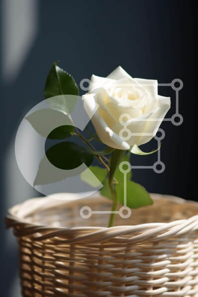 Intra Συλλεκτικό Ξύλινο Παζλ Plywood  4mm - Μονό λευκό τριαντάφυλλο σε ψάθινο καλάθι Σε Ξύλινο Κουτί - Διαστάσεις: 10x10 cm – 25 κομμάτια