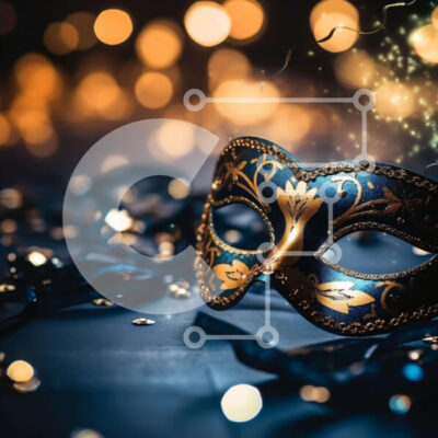 Intra Συλλεκτικό Ξύλινο Παζλ Plywood 4mm - Μπλε και χρυσή μάσκα μεταμφίεσης με αστραφτερά φώτα και διακοσμητικά Σε Ξύλινο Κουτί - Διαστάσεις: 10x10 cm – 25 κομμάτια - Image 1