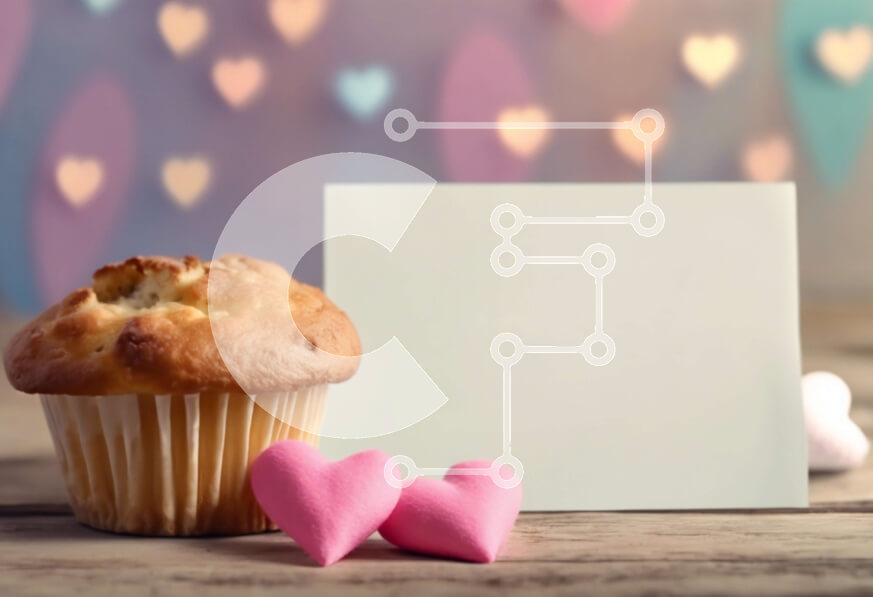 Intra Συλλεκτικό Ξύλινο Παζλ Plywood  4mm - Μάφιν του Αγίου Βαλεντίνου με καραμέλες σε σχήμα καρδιάς σε ξύλινο τραπέζι Σε Ξύλινο Κουτί - Διαστάσεις: 10x10 cm – 25 κομμάτια