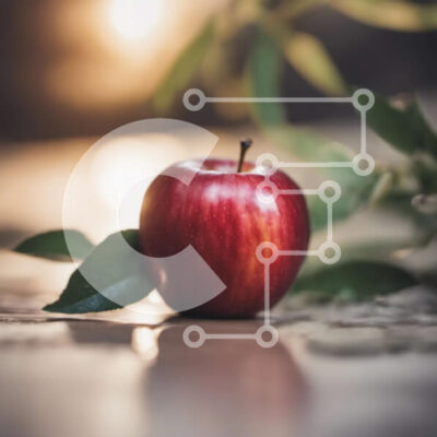 Intra Συλλεκτικό Ξύλινο Παζλ Plywood  4mm - Κόκκινο μήλο με πράσινα φύλλα σε ξύλινο τραπέζι Σε Ξύλινο Κουτί - Διαστάσεις: 10x10 cm – 25 κομμάτια - Image 1