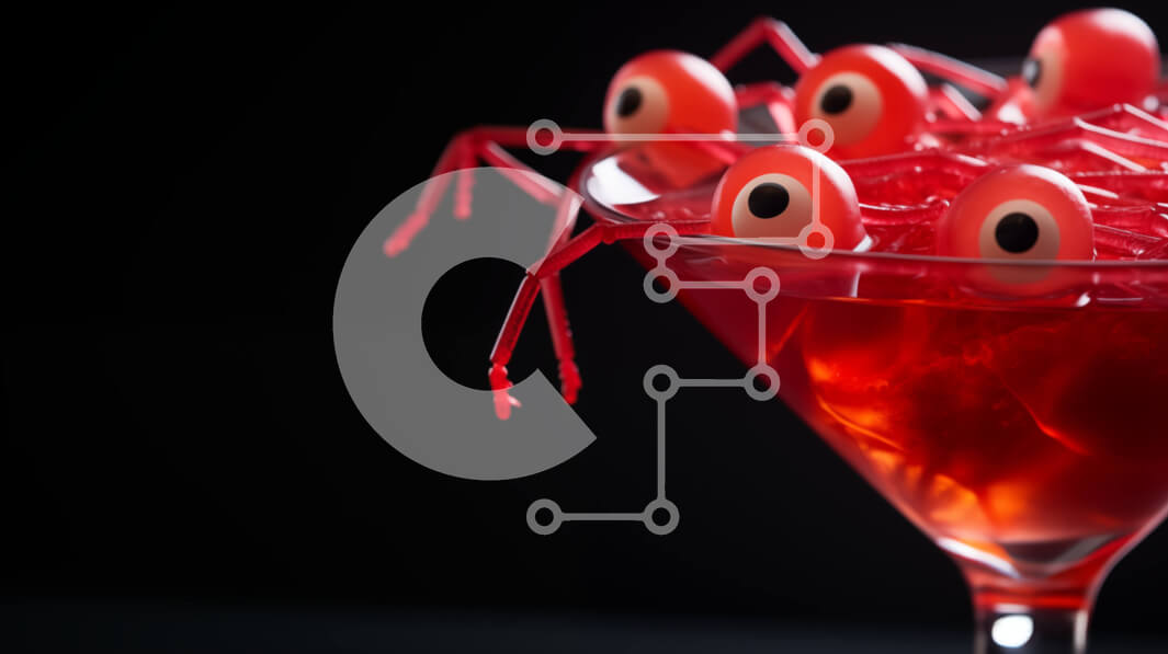 Intra Συλλεκτικό Ξύλινο Παζλ Plywood  4mm - Απόκοσμο αποκριάτικο ποτήρι Martini με κοκτέιλ σε σχήμα ματιού και αράχνες Σε Ξύλινο Κουτί - Διαστάσεις: 10x10 cm – 25 κομμάτια