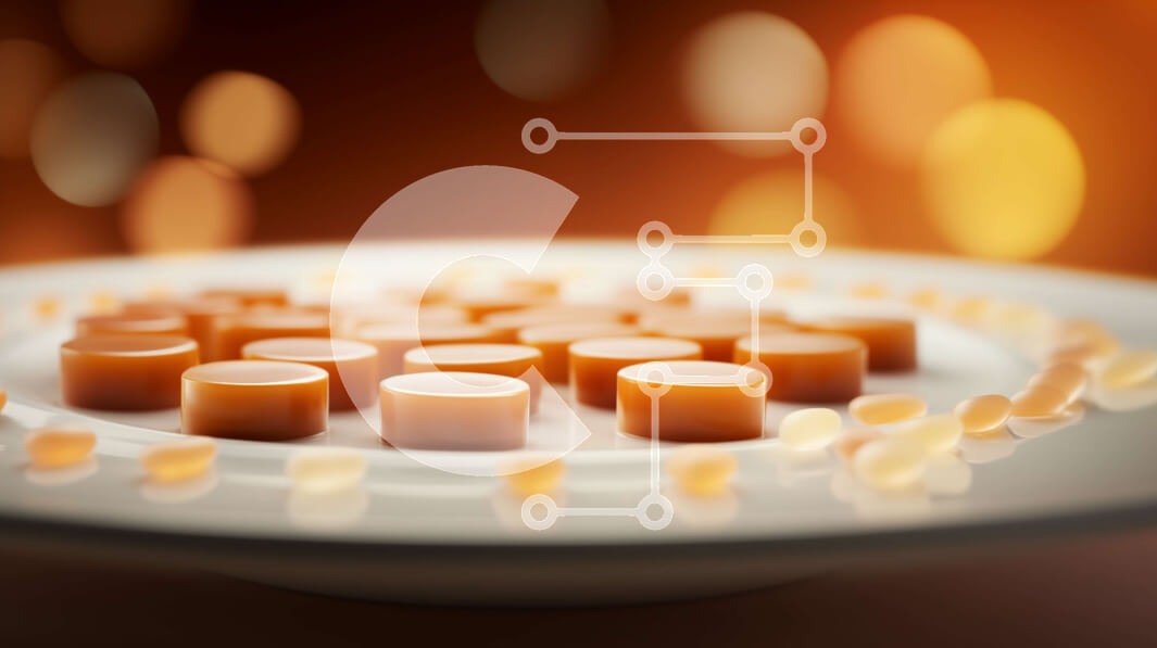 Intra Συλλεκτικό Ξύλινο Παζλ Plywood  4mm - Σύνθεση από πορτοκαλί καραμέλες σε λευκό πιάτο Σε Ξύλινο Κουτί - Διαστάσεις: 10x10 cm – 25 κομμάτια