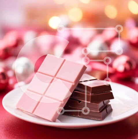 Intra Συλλεκτικό Ξύλινο Παζλ Plywood  4mm - Δύο μπάρες σοκολάτας σε λευκό πιάτο με κόκκινα και ροζ διακοσμητικά Σε Ξύλινο Κουτί - Διαστάσεις: 10x10 cm – 25 κομμάτια - Image 1