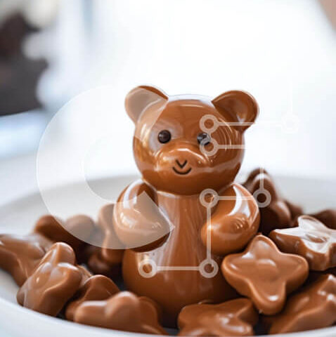 Intra Συλλεκτικό Ξύλινο Παζλ Plywood  4mm - Επιδόρπιο αρκουδάκι σοκολάτας σε λευκό πιάτο Σε Ξύλινο Κουτί - Διαστάσεις: 10x10 cm – 25 κομμάτια - Image 1