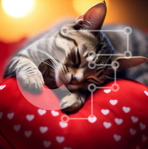 Intra Συλλεκτικό Ξύλινο Παζλ Plywood  4mm - Γάτα κοιμάται σε μαξιλάρι σε σχήμα καρδιάς με φώτα Σε Ξύλινο Κουτί - Διαστάσεις: 10x10 cm – 25 κομμάτια - Image 1