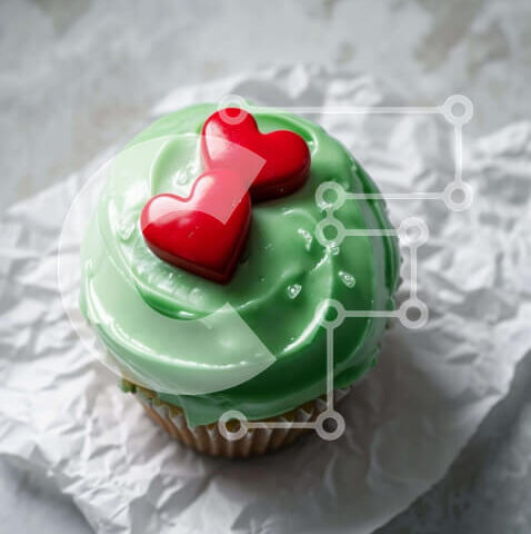 Intra Συλλεκτικό Ξύλινο Παζλ Plywood  4mm - Cupcake με Green Frosting και Κόκκινες Καρδιές Σε Ξύλινο Κουτί - Διαστάσεις: 10x10 cm – 25 κομμάτια - Image 1
