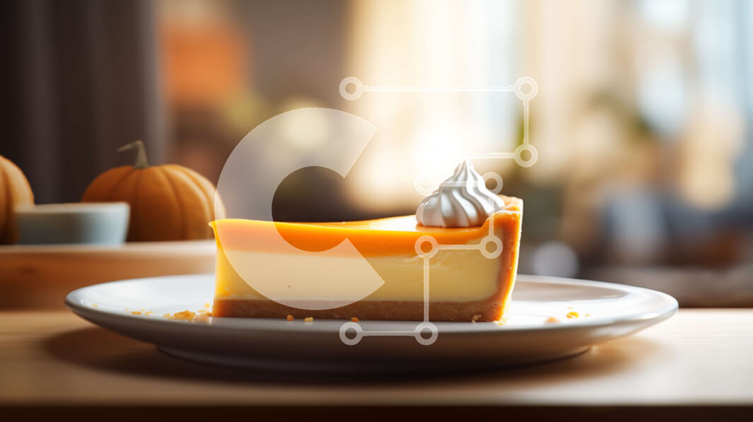 Intra Συλλεκτικό Ξύλινο Παζλ Plywood  4mm - Φέτα cheesecake σε πιάτο πορτοκαλιού με κολοκύθες Σε Ξύλινο Κουτί - Διαστάσεις: 10x10 cm – 25 κομμάτια