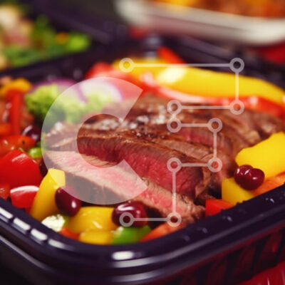 Intra Συλλεκτικό Ξύλινο Παζλ Plywood 4mm - Μπριζόλα και γεύμα λαχανικών σε μαύρο πλαστικό δοχείο Σε Ξύλινο Κουτί - Διαστάσεις: 10x10 cm – 25 κομμάτια - Image 1