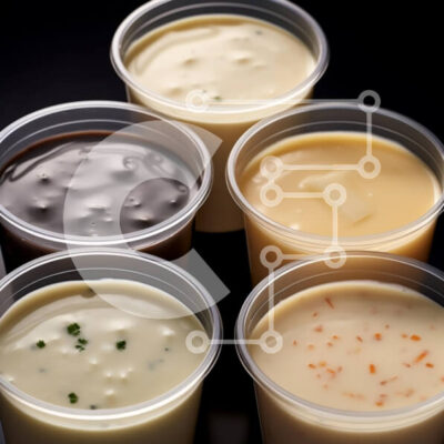 Intra Συλλεκτικό Ξύλινο Παζλ Plywood  4mm - Διάφορες σάλτσες και ντιπ σε φλιτζάνια με ετικέτα Σε Ξύλινο Κουτί - Διαστάσεις: 10x10 cm – 25 κομμάτια - Image 1