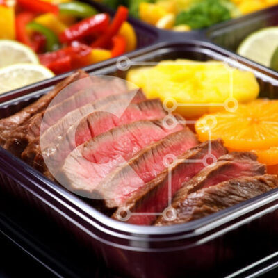 Intra Συλλεκτικό Ξύλινο Παζλ Plywood  4mm - Δίσκος φαγητού με μπριζόλα, λαχανικά και εσπεριδοειδή Σε Ξύλινο Κουτί - Διαστάσεις: 10x10 cm – 25 κομμάτια - Image 1