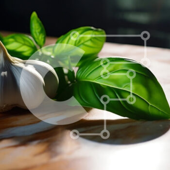 Intra Συλλεκτικό Ξύλινο Παζλ Plywood  4mm - Φρέσκο ​​σκόρδο και πράσινα φύλλα σε μαρμάρινο τραπέζι Σε Ξύλινο Κουτί - Διαστάσεις: 10x10 cm – 25 κομμάτια - Image 1