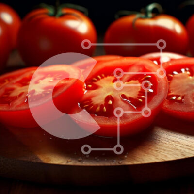 Intra Συλλεκτικό Ξύλινο Παζλ Plywood 4mm - Ντομάτες σε φέτες και φρέσκο προϊόν σε ξύλινο ξύλο κοπής Σε Ξύλινο Κουτί - Διαστάσεις: 10x10 cm – 25 κομμάτια - Image 1