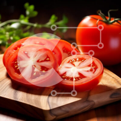 Intra Συλλεκτικό Ξύλινο Παζλ Plywood  4mm - Φέτες φρέσκιας ντομάτας σε ξύλινη σανίδα κοπής Σε Ξύλινο Κουτί - Διαστάσεις: 10x10 cm – 25 κομμάτια - Image 1