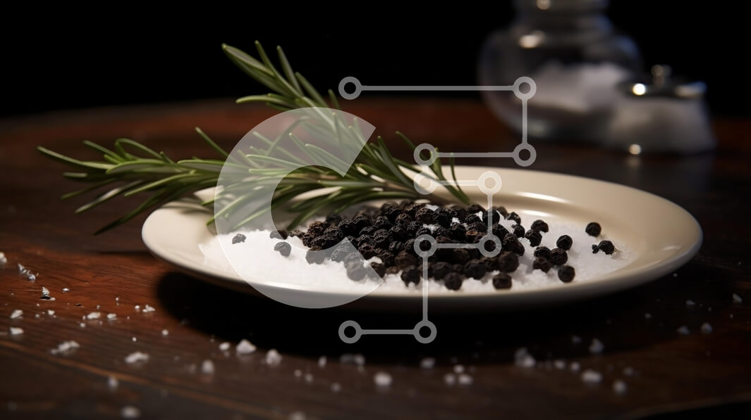 Intra Συλλεκτικό Ξύλινο Παζλ Plywood  4mm - Λευκό πιάτο με μαύρο πιπέρι, αλάτι και δεντρολίβανο Σε Ξύλινο Κουτί - Διαστάσεις: 10x10 cm – 25 κομμάτια