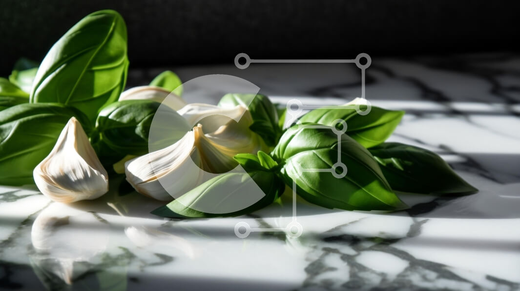 Intra Συλλεκτικό Ξύλινο Παζλ Plywood  4mm - Φρέσκα φύλλα βασιλικού σε μαρμάρινο τραπέζι Σε Ξύλινο Κουτί - Διαστάσεις: 10x10 cm – 25 κομμάτια