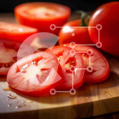 Intra Συλλεκτικό Ξύλινο Παζλ Plywood  4mm - Κόκκινες ντομάτες σε φέτες σε ξύλινο ξύλο κοπής Σε Ξύλινο Κουτί - Διαστάσεις: 10x10 cm – 25 κομμάτια - Image 1