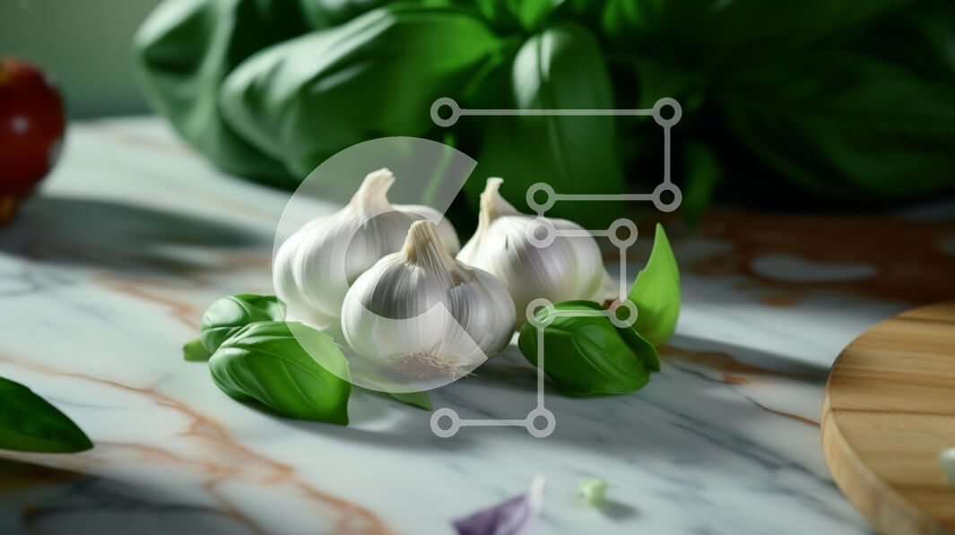 Intra Συλλεκτικό Ξύλινο Παζλ Plywood  4mm - Μαγειρική σκηνή με σκελίδες σκόρδου, φύλλα βασιλικού και μήλο Σε Ξύλινο Κουτί - Διαστάσεις: 10x10 cm – 25 κομμάτια