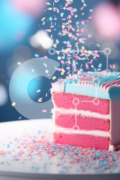 Intra Συλλεκτικό Ξύλινο Παζλ Plywood  4mm - Φέτα ροζ και μπλε κέικ με κομφετί Σε Ξύλινο Κουτί - Διαστάσεις: 10x10 cm – 25 κομμάτια