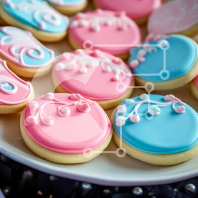 Intra Συλλεκτικό Ξύλινο Παζλ Plywood  4mm - Πιάτο μπισκότων με ροζ, μπλε και λευκά διακοσμητικά Σε Ξύλινο Κουτί - Διαστάσεις: 10x10 cm – 25 κομμάτια - Image 1