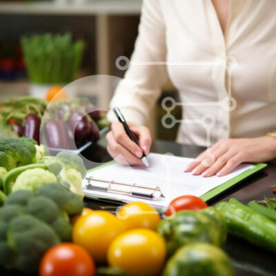 Intra Συλλεκτικό Ξύλινο Παζλ Plywood  4mm - Γυναίκα που γράφει στον πάγκο της κουζίνας με λαχανικά και φρούτα Σε Ξύλινο Κουτί - Διαστάσεις: 10x10 cm – 25 κομμάτια - Image 1