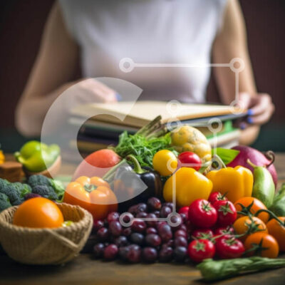 Intra Συλλεκτικό Ξύλινο Παζλ Plywood  4mm - Γυναίκα που περιβάλλεται από φρέσκα φρούτα και λαχανικά Σε Ξύλινο Κουτί - Διαστάσεις: 10x10 cm – 25 κομμάτια - Image 1