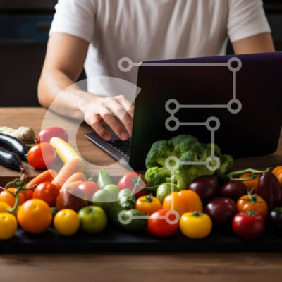 Intra Συλλεκτικό Ξύλινο Παζλ Plywood  4mm - Άτομο που εργάζεται σε φορητό υπολογιστή με διάταξη λαχανικών Σε Ξύλινο Κουτί - Διαστάσεις: 10x10 cm – 25 κομμάτια - Image 1