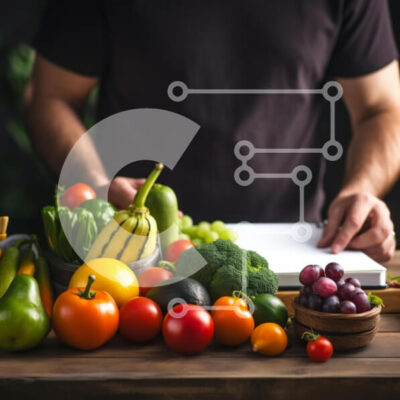 Intra Συλλεκτικό Ξύλινο Παζλ Plywood  4mm - Άνδρας που γράφει στο τραπέζι της κουζίνας με τα φρούτα και τα λαχανικά Σε Ξύλινο Κουτί - Διαστάσεις: 10x10 cm – 25 κομμάτια - Image 1