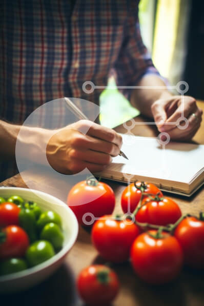 Intra Συλλεκτικό Ξύλινο Παζλ Plywood  4mm - Άτομο που γράφει στο σημειωματάριο με φρέσκα λαχανικά Σε Ξύλινο Κουτί - Διαστάσεις: 10x10 cm – 25 κομμάτια