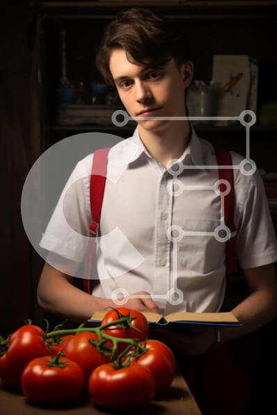 Intra Συλλεκτικό Ξύλινο Παζλ Plywood  4mm - Άνθρωπος με ντομάτες και λαχανικά Σε Ξύλινο Κουτί - Διαστάσεις: 10x10 cm – 25 κομμάτια