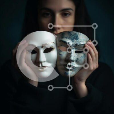 Intra Συλλεκτικό Ξύλινο Παζλ Plywood  4mm - Γυναίκα που κρατά λευκές και μπλε μάσκες Σε Ξύλινο Κουτί - Διαστάσεις: 10x10 cm – 25 κομμάτια - Image 1