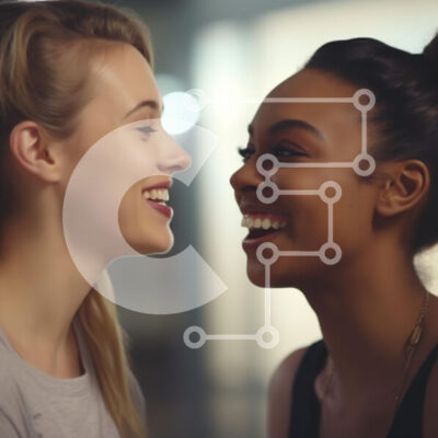 Intra Συλλεκτικό Ξύλινο Παζλ Plywood  4mm - Δύο γυναίκες που χαμογελούν η μία στην άλλη σε μια χαρούμενη στιγμή Σε Ξύλινο Κουτί - Διαστάσεις: 10x10 cm – 25 κομμάτια - Image 1